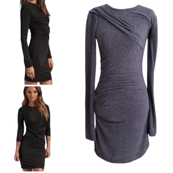 T by Alexander Wang Dress Ruched Long Sleeve Midi Dress - Picture 5 of 5